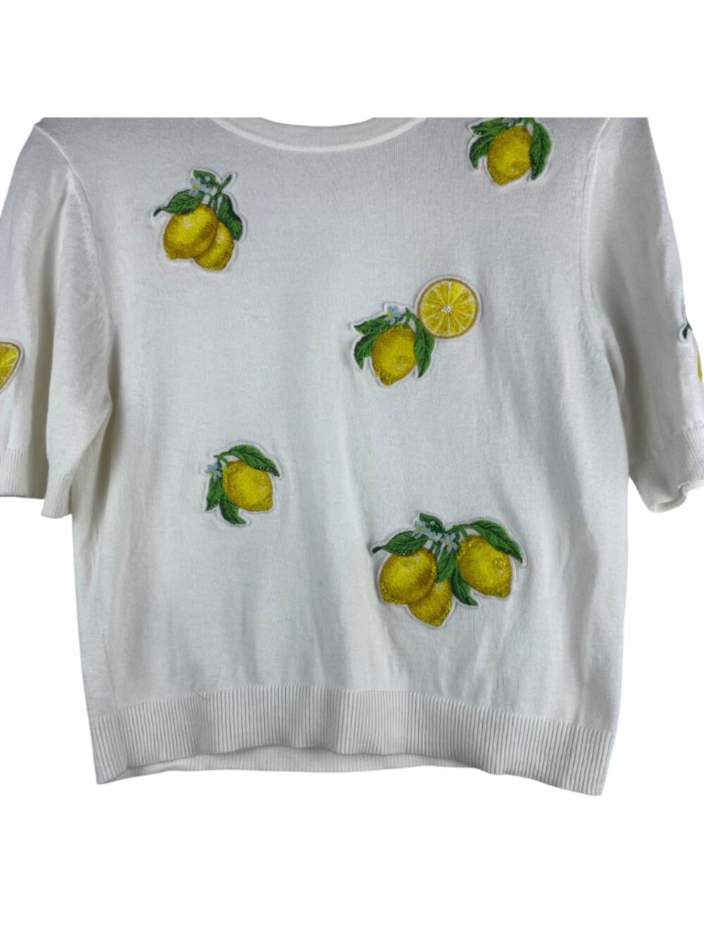 Alice + Olivia Ciara Lemon Cropped Sweater Women's Large Beaded Designer Novelty - Picture 4 of 13